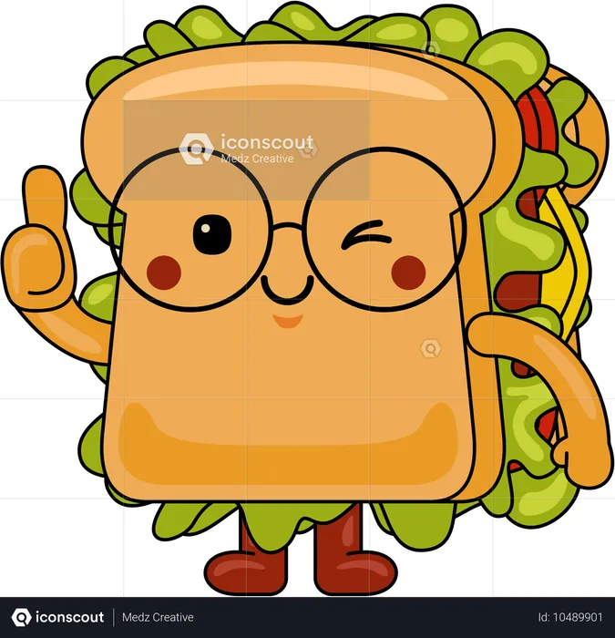 Mascota de sándwich mostrando pulgares hacia arriba  Ilustración