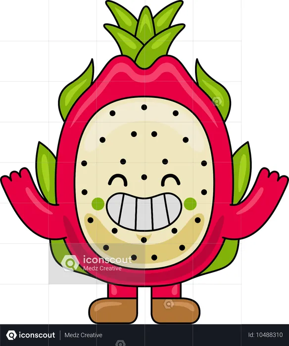 Mascote da fruta do dragão levantando as mãos  Ilustração