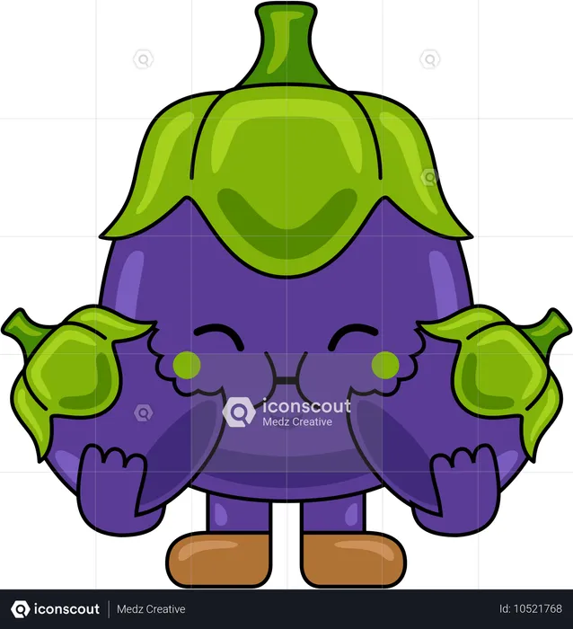 Mascotte d'aubergine mangeant une aubergine  Illustration