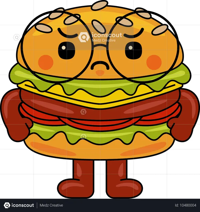 Mascotte de hamburger en colère  Illustration