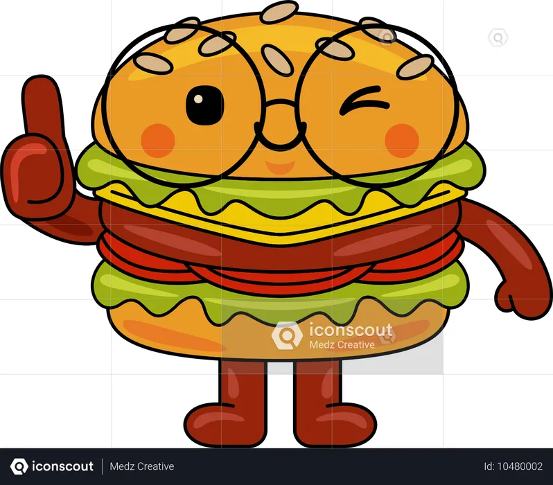 Mascotte de hamburger montrant les pouces levés  Illustration