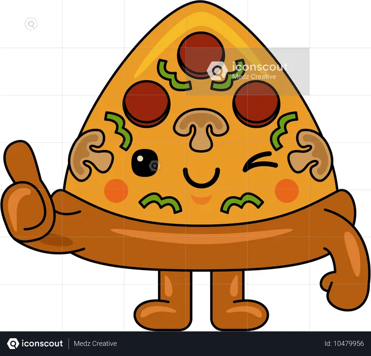 Mascotte de pizza montrant les pouces vers le haut  Illustration