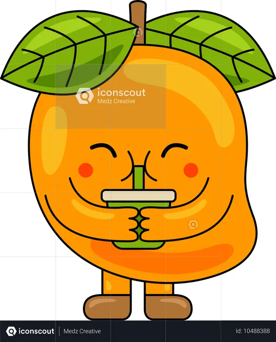 Mascotte de mangue buvant du jus  Illustration