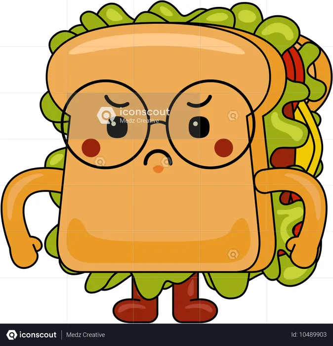 Mascotte de sandwich triste  Illustration