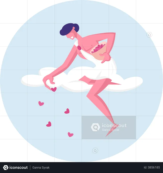 Cupido masculino polvilhando corações  Ilustração