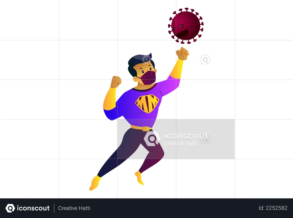 Mask man is fighting with coronavirus  Illustration