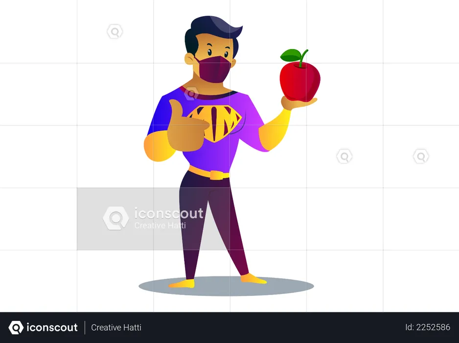 Mask man is showing apple to boost Immunity  Illustration