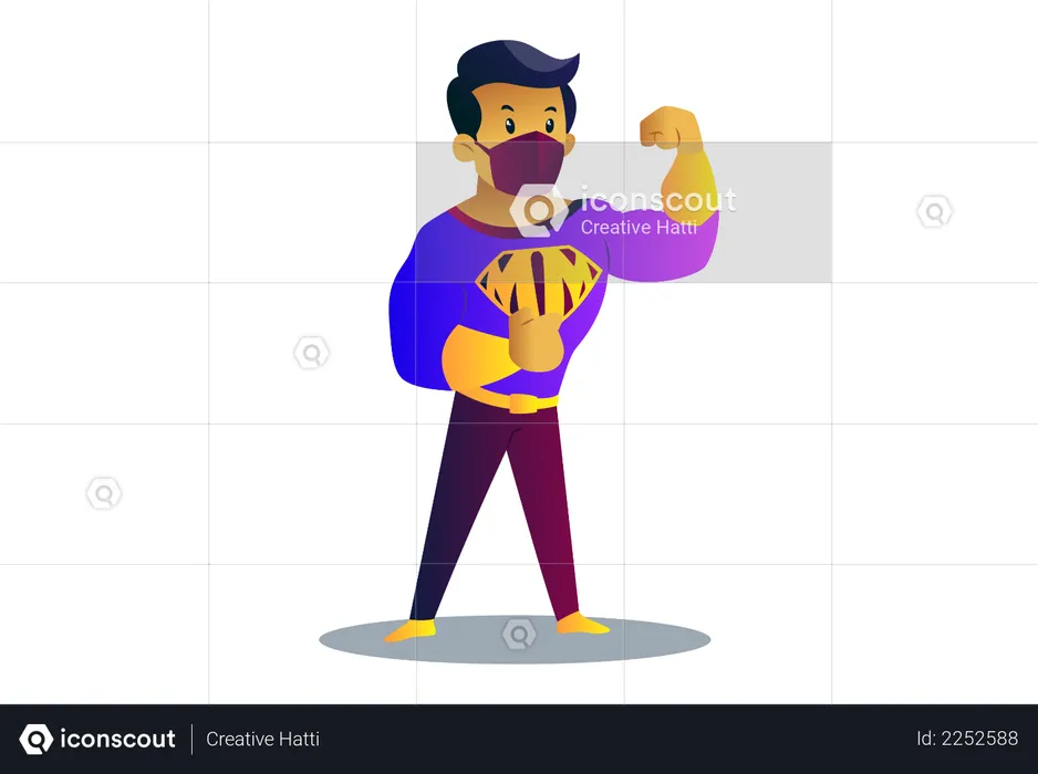 Mask man is showing his biceps  Illustration