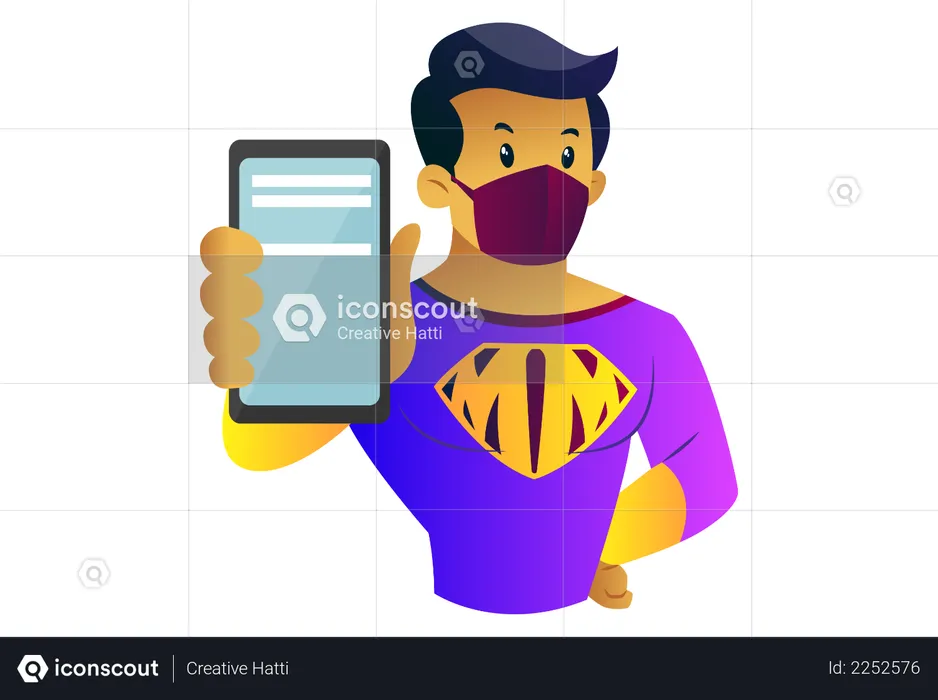 Mask man is showing mobile  Illustration