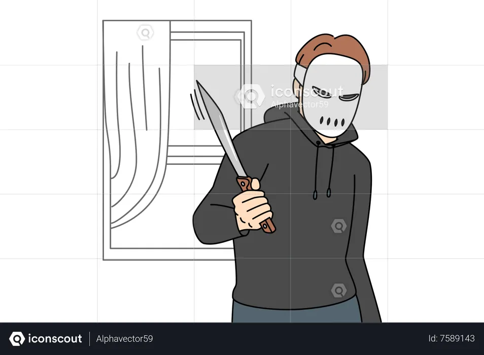 Masked killer entered in house  Illustration