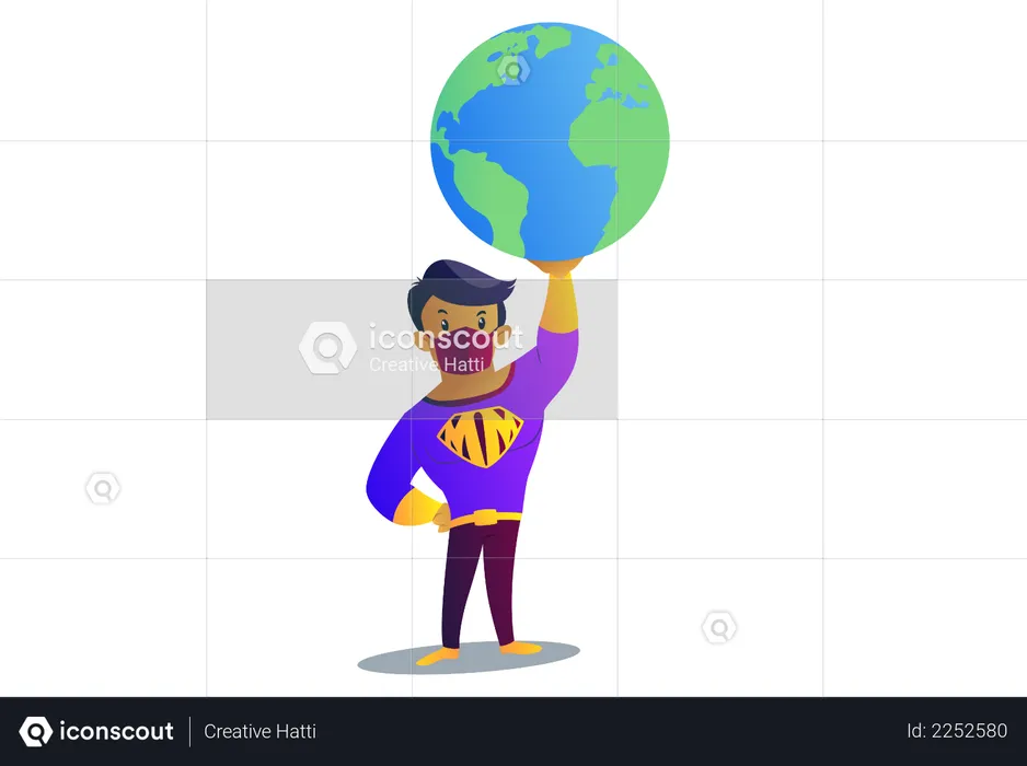 Der maskierte Mann hält die Erde in einer Hand  Illustration