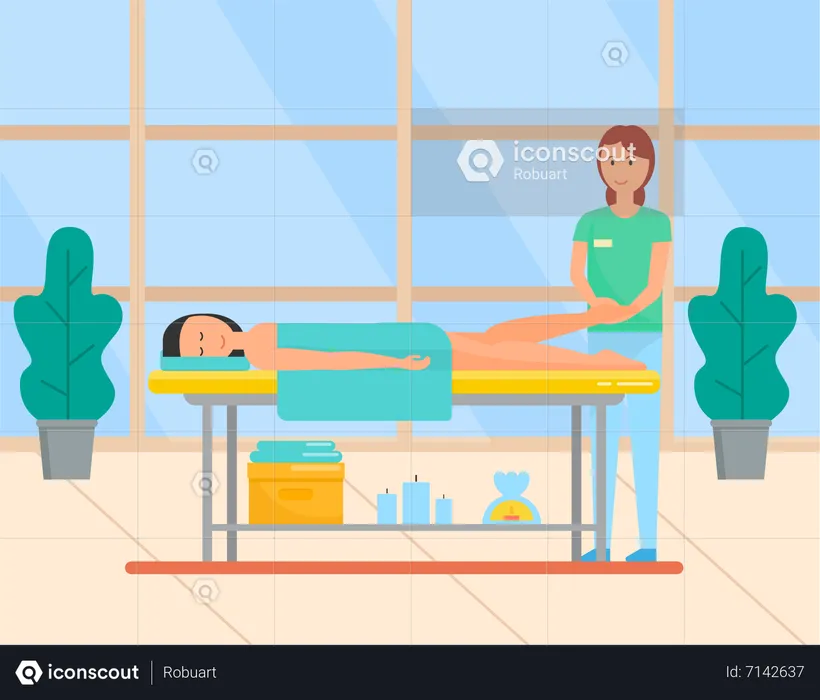 Masseur doing massage on woman body in the spa  Illustration