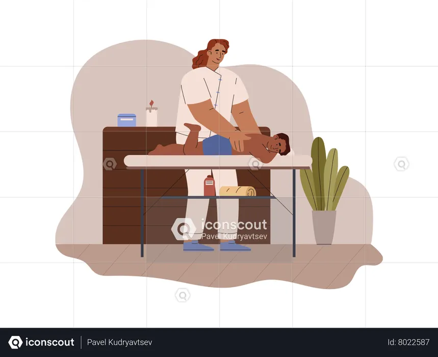 Masseur or therapists working with child  Illustration