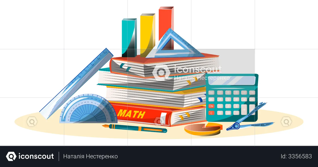 Maths book and equipment  Illustration
