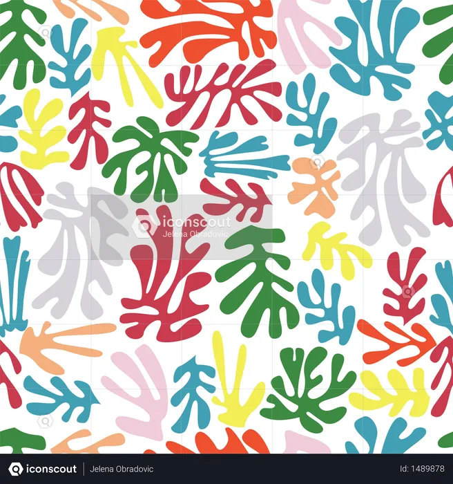 Matisse inspired shapes seamless pattern, colorful design  Illustration