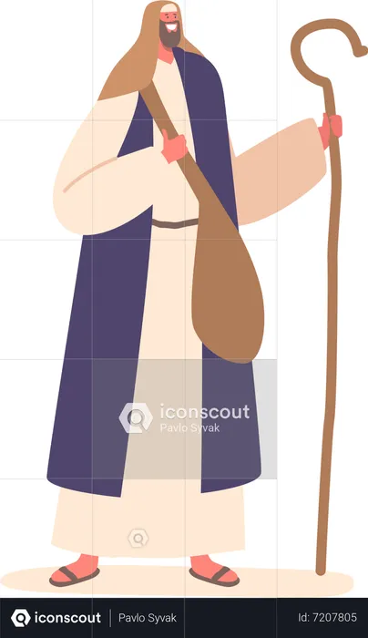Mature Ancient Israel Man With Staff  Illustration