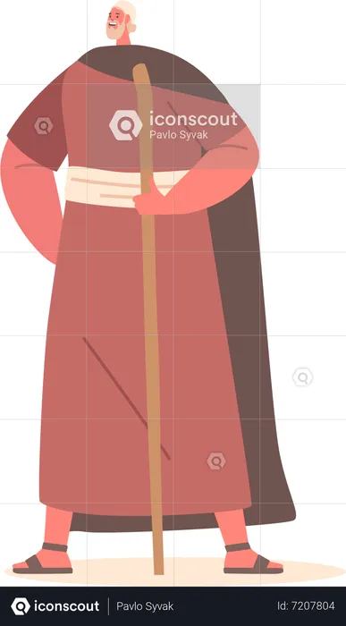 Mature Ancient Israel Man With Staff  Illustration