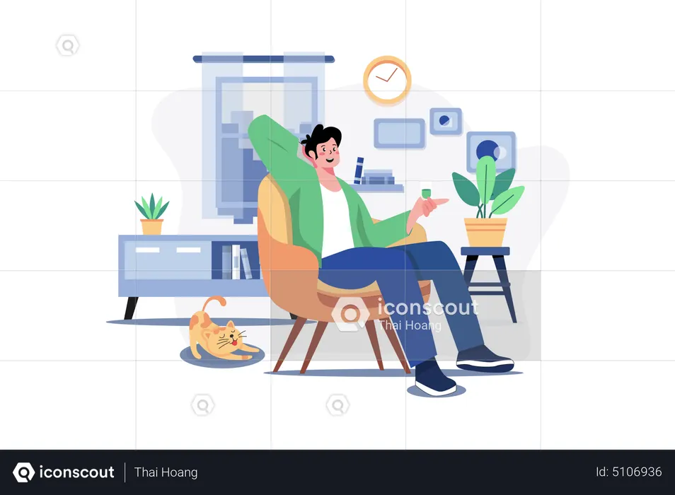 Mature male sit on armchair wineglass in hand  Illustration