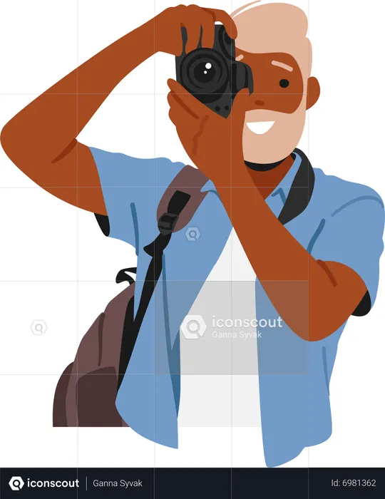 Mature Man Capturing Moments With Camera  Illustration