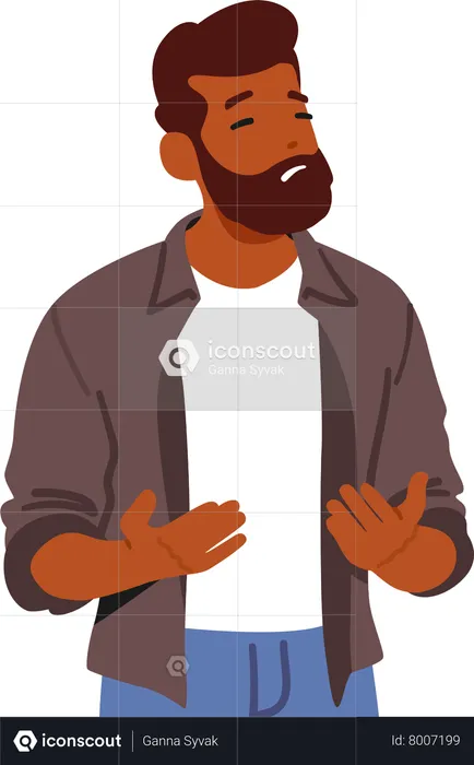 Mature Man with Eyes Closed In Solemn Prayer  Illustration
