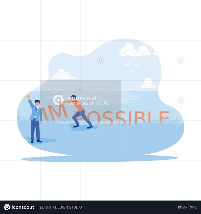 Mature Men And Business People Turning Impossible Text Into Possible Outdoors  Illustration
