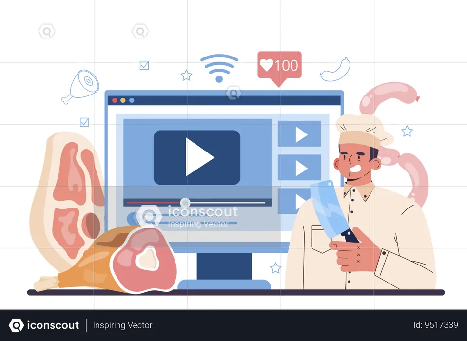 Meat man with butcher knife  Illustration