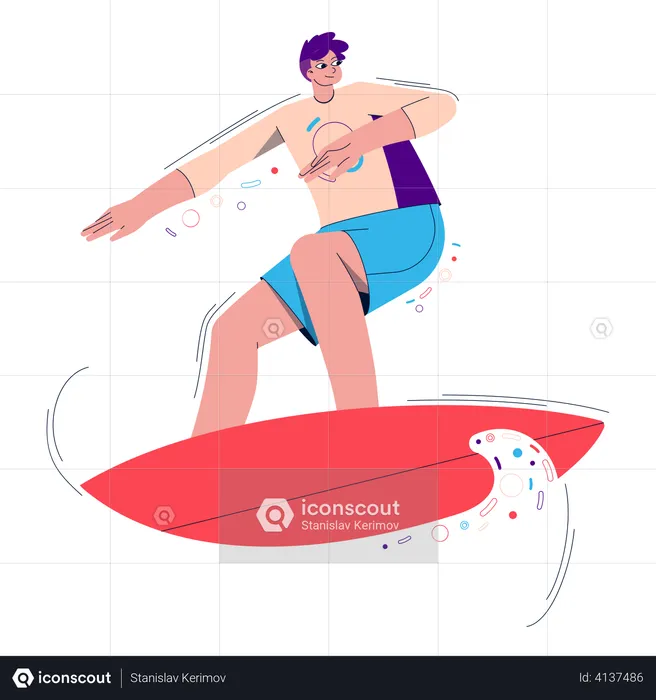 Type avec planche de surf  Illustration