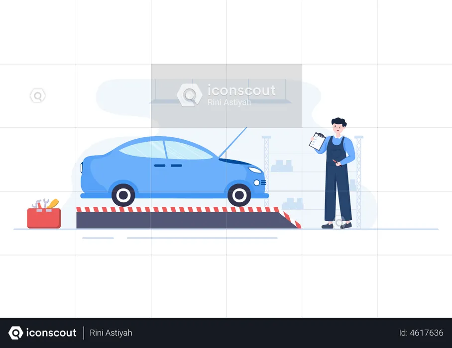 Mécanicien effectuant une inspection automobile  Illustration