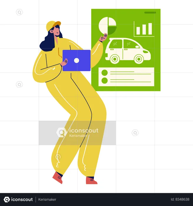 Mecánico analizando datos del coche  Ilustración