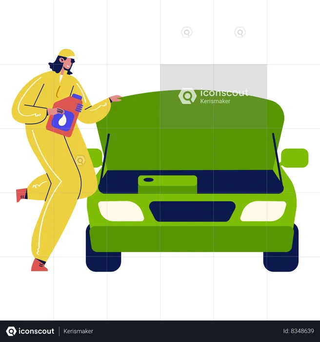 Mechanic Changing Oil of Car  Illustration