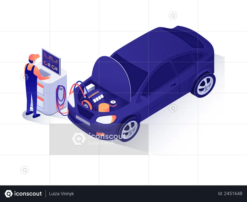 Mechanic checking car engine  Illustration