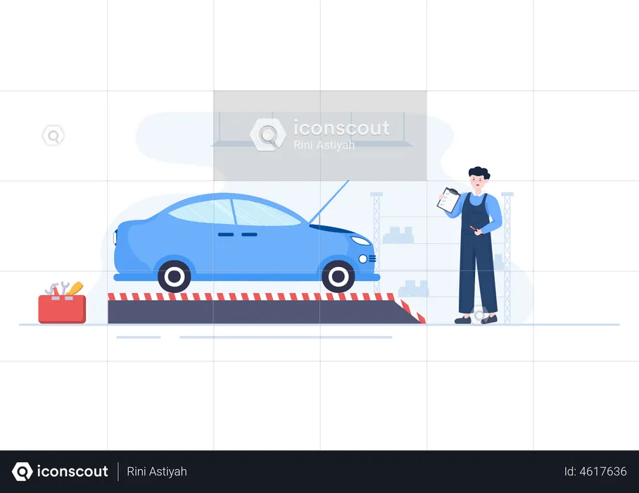 Mechanic doing Car Inspection  Illustration