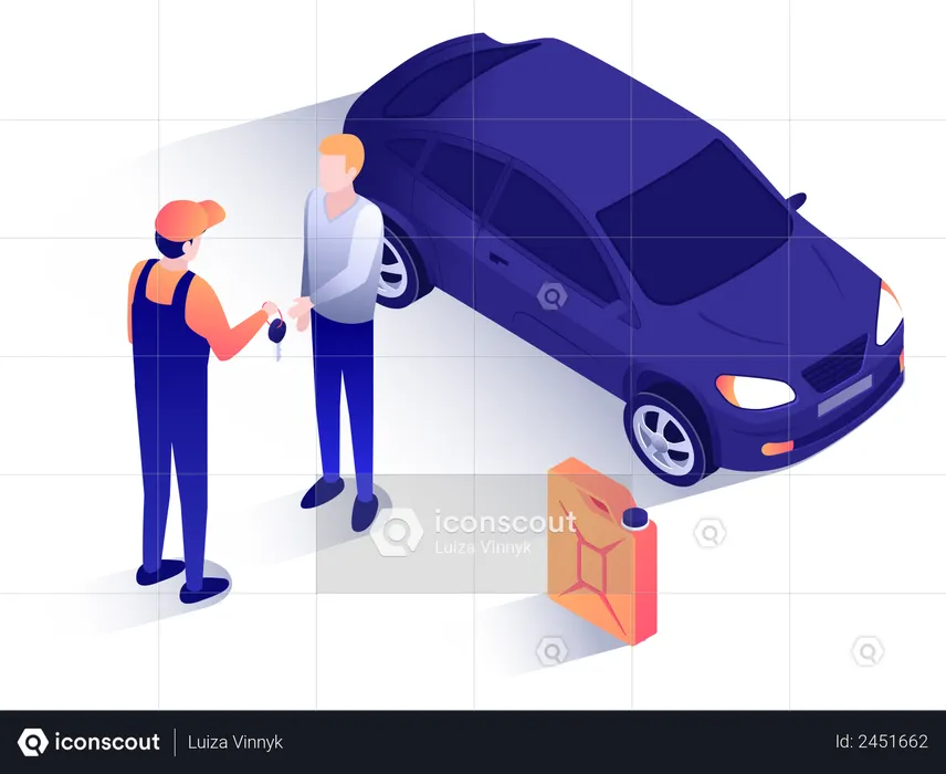 Mechanic giving car key to customer  Illustration