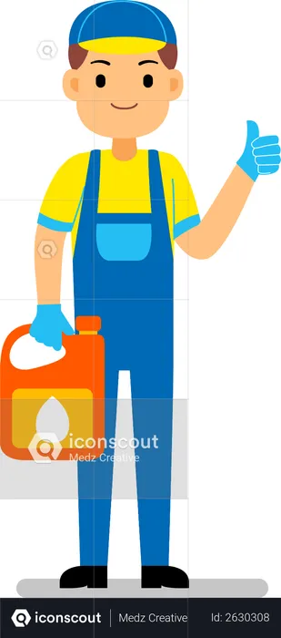 Mechanic holding oil cane  Illustration