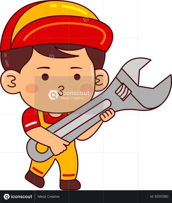 Mechanic holding wrench  Illustration
