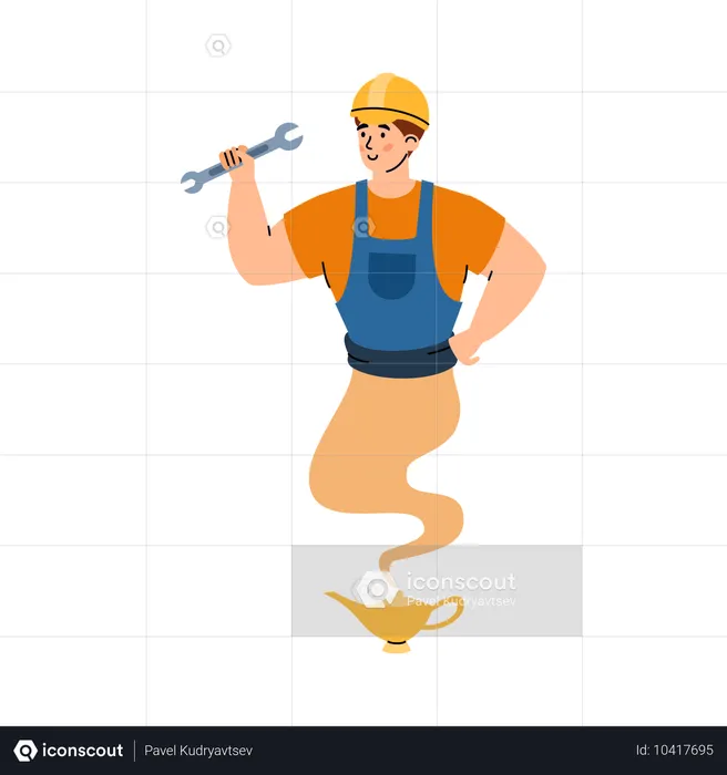 Mechanic or repairman looking like genie  Illustration