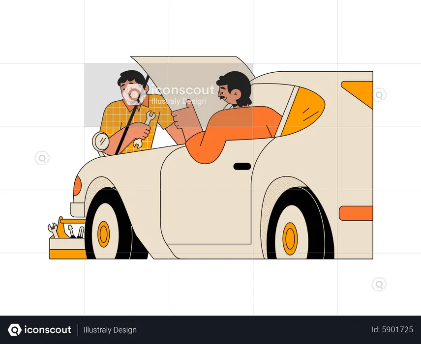 Mechanic repairing car  Illustration