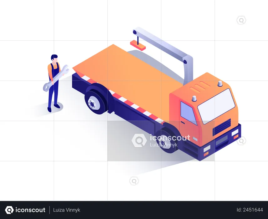 Mechanic standing near towing truck  Illustration