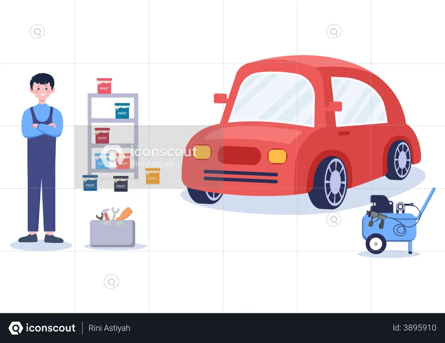 Mechanic with car painting equipments  Illustration