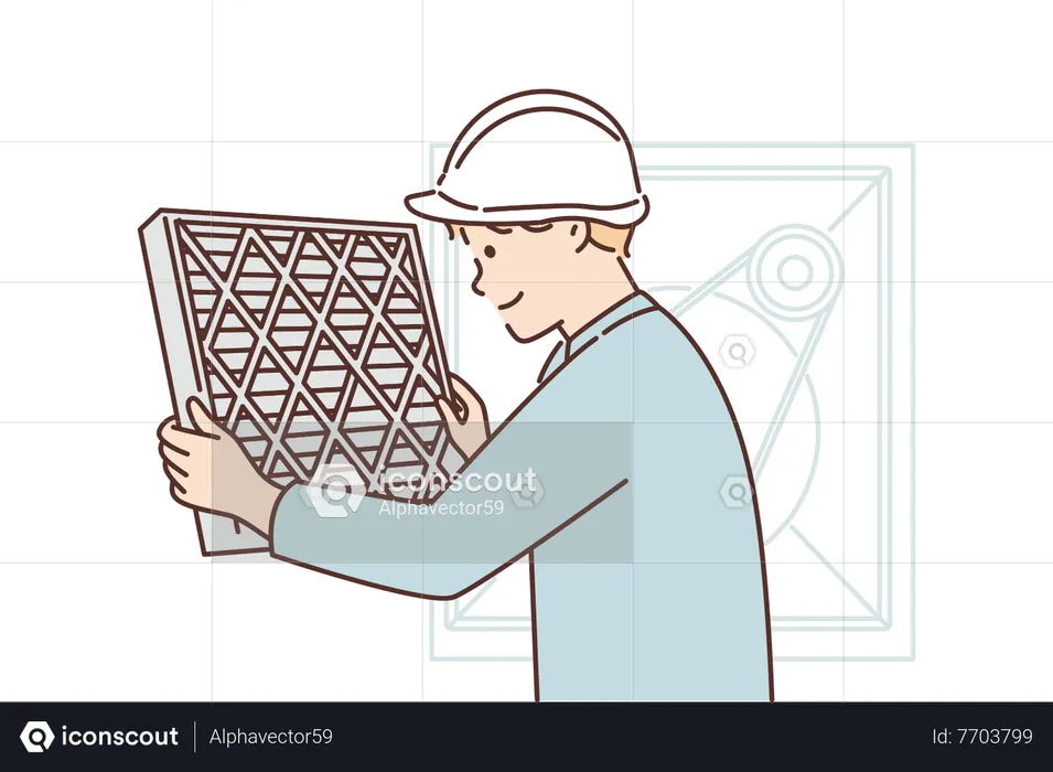 Mechanical engineer holding plate  Illustration