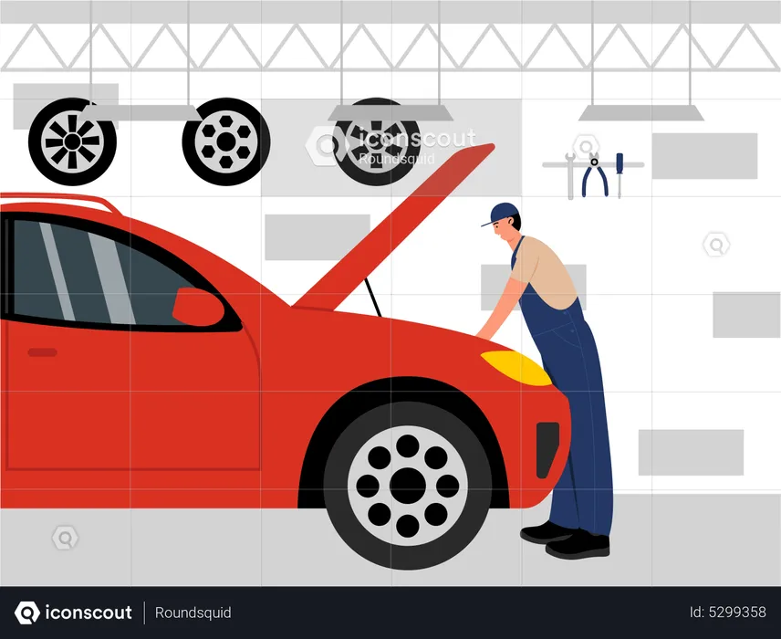 Mechanical repairing car engine  Illustration