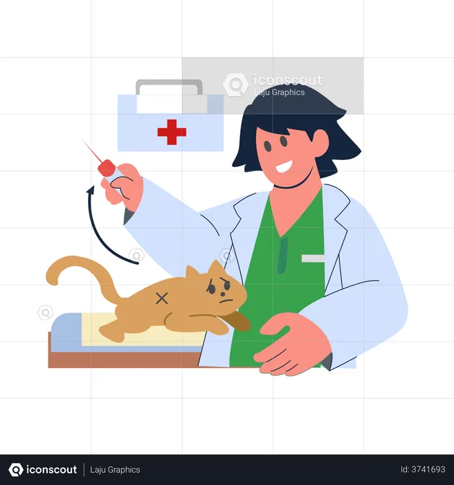 Médecin pour animaux de compagnie examinant un chat  Illustration