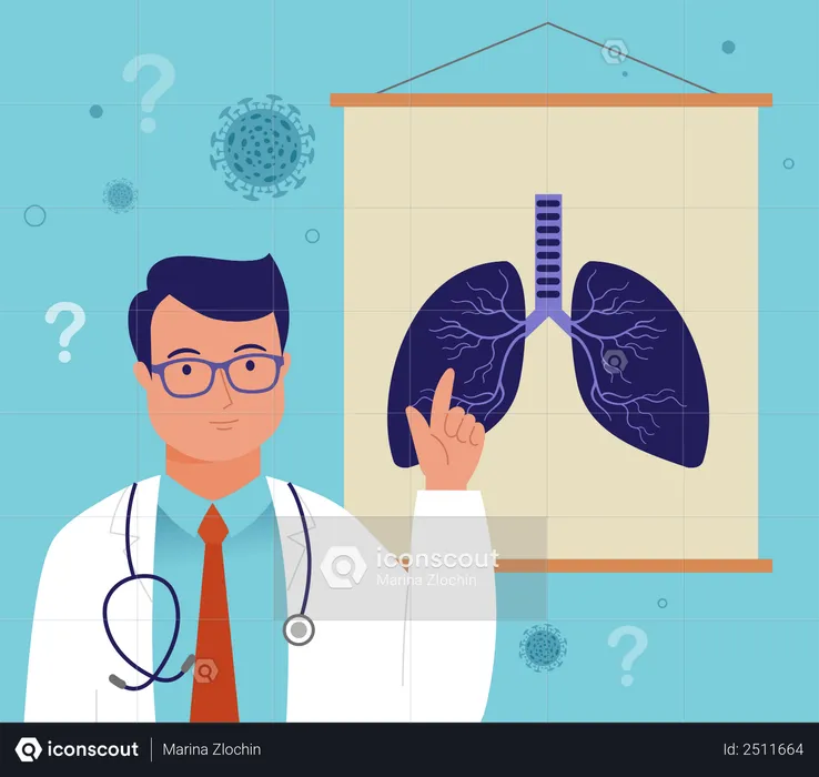 Médecin avec panneau de signalisation des poumons  Illustration