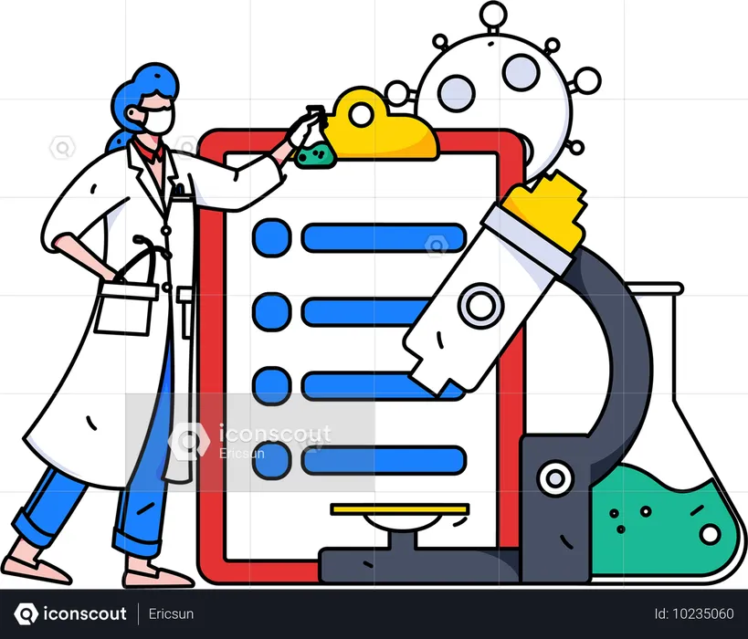 Un médecin effectue une expérience sur des produits chimiques  Illustration