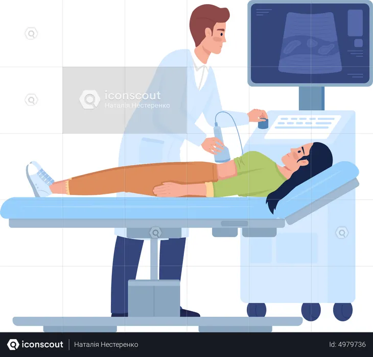 Médecin examinant un patient avec échographie  Illustration