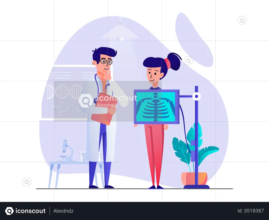 Médecin faisant une radiographie pulmonaire d'une femme  Illustration