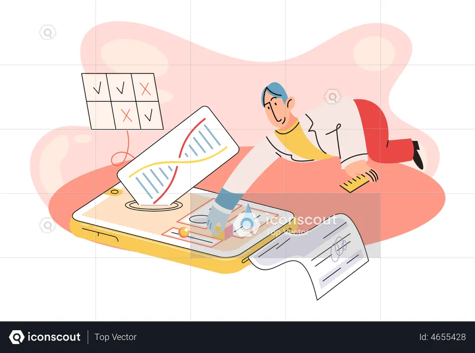 Médecin effectuant une analyse ADN d'un patient en ligne  Illustration