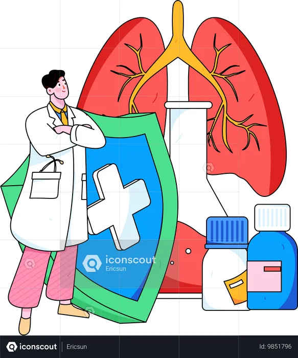 Médecin faisant des recherches médicales  Illustration