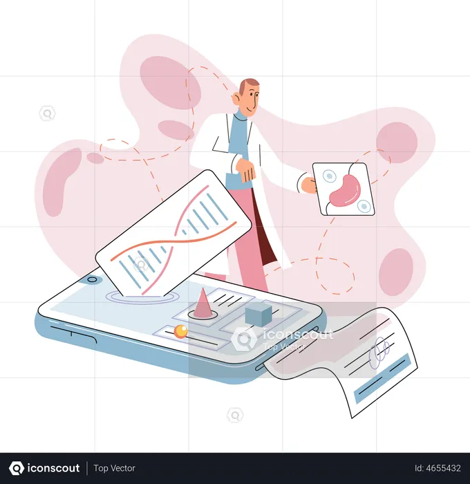 Médecin de sexe masculin vérifiant le rapport ADN des patients  Illustration