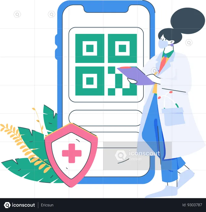 Médecin montrant le code QR pour le paiement  Illustration